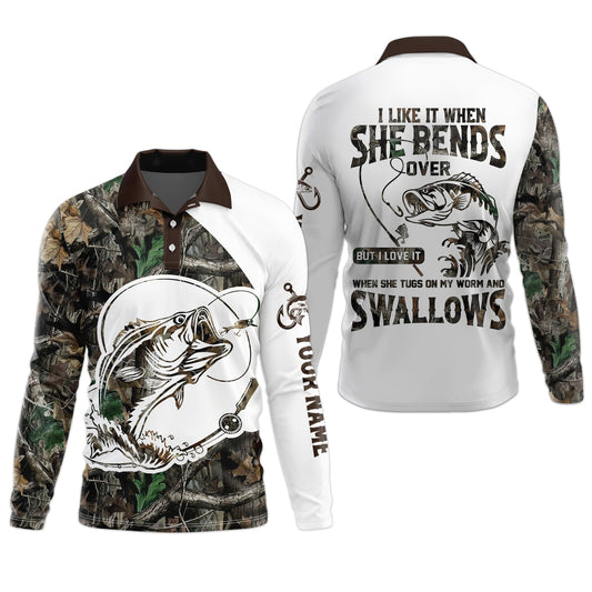 Maxcorners I Love It When She Bends Over Fishing Shirt, Fishing T-Shirts Funny, SPF Shirts For Men, Men Long Sleeve Shirt