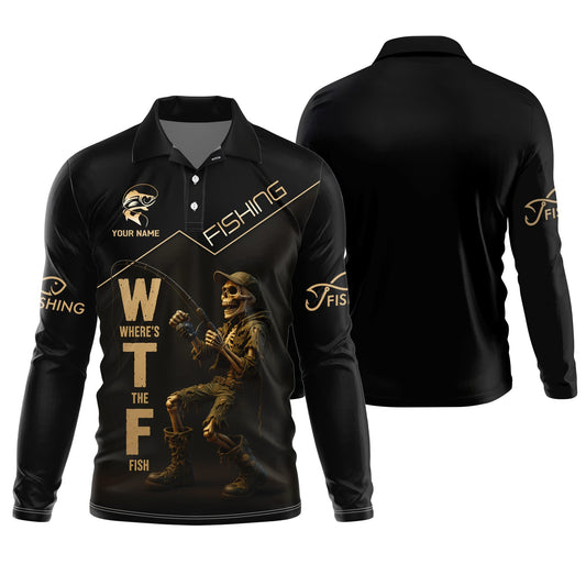 Maxcorners WTF Where's The Fish, Funny Skeleton Shirts, UPF Fishing Shirts, Gag Gifts For Men, Mens Casual Shirts
