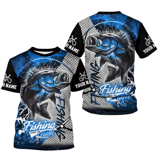 Maxcorners Fishing Makes Me Happy UV Shirts For Men, SPF Long Sleeve Shirts, Breathable Long Sleeve Shirts