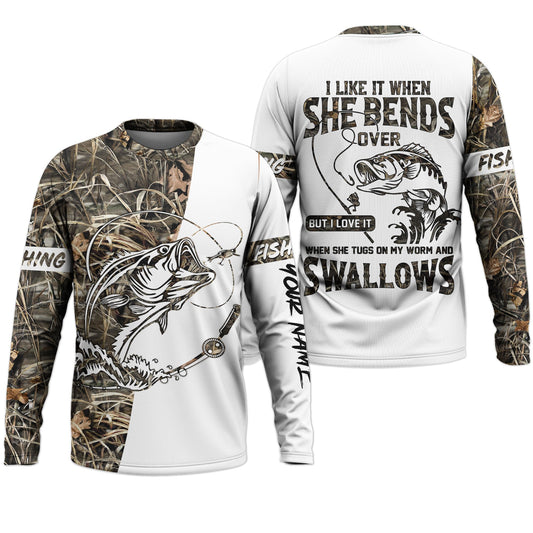 Maxcorners I Love It When She Bends Over SPF Shirt, Long Sleeve Fishing Shirts, Fishing UPF Shirts, Funny Fishing Shirt