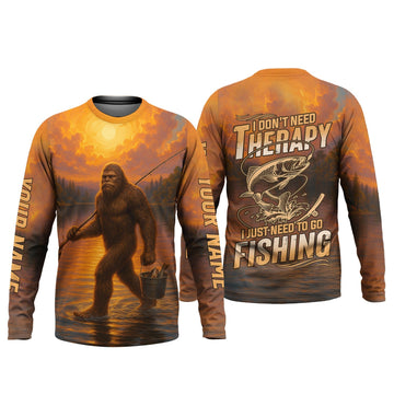 Maxcorners Bigfoot Fishing Shirt, Fishing Therapy SPF Shirts For Men, Fishing UPF Shirts, UV Shirts For Men