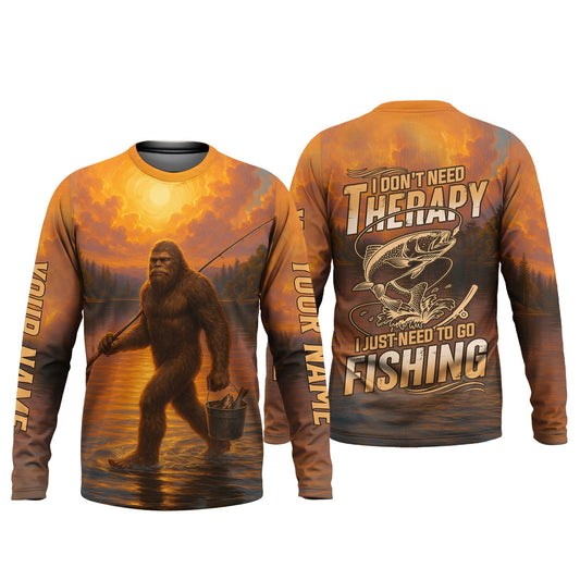 Maxcorners Bigfoot Fishing Shirt, Fishing Therapy SPF Shirts For Men, Fishing UPF Shirts, UV Shirts For Men