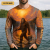 Maxcorners Bigfoot Fishing Shirt, Fishing Therapy SPF Shirts For Men, Fishing UPF Shirts, Funny Fishing Shirt