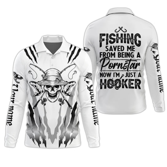 Maxcorners Fishing Saved Me from Being Pornstar, Skull Fishing SPF Shirt, Fish Shirt Funny, Gift For Fisherman