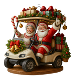 Maxcorners Happy Santa Old Couple On Golf Cart Acrylic Ornaments, Christmas Couple Ornament, Xmas Decorations