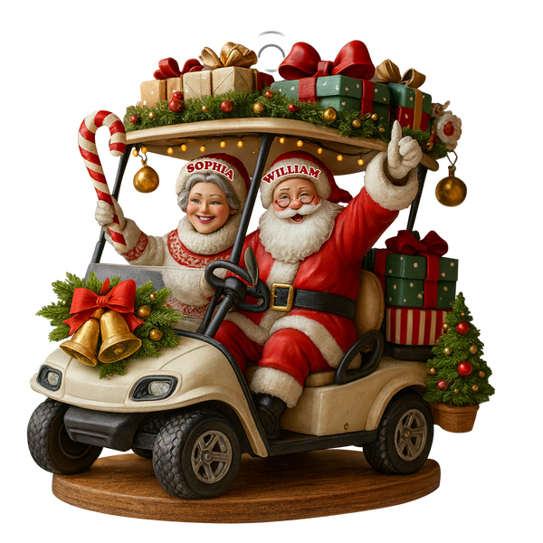 Maxcorners Happy Santa Old Couple On Golf Cart Acrylic Ornaments, Christmas Couple Ornament, Xmas Decorations