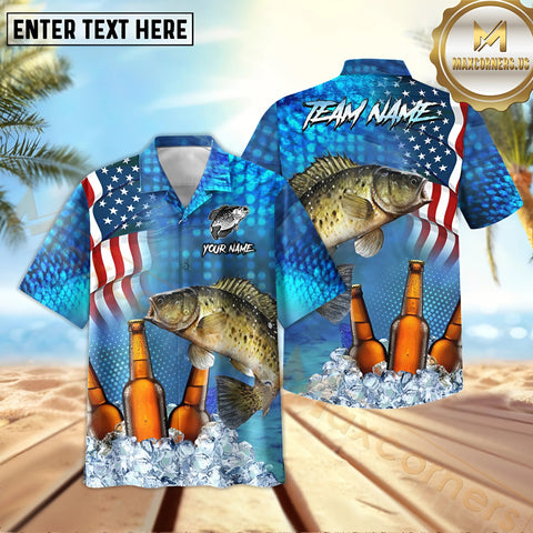 Maxcorners Crappie Fishing USA Flag Blue Beer Pattern Sport Jersey Personalized Name, Team Name Hawaiian Shirt