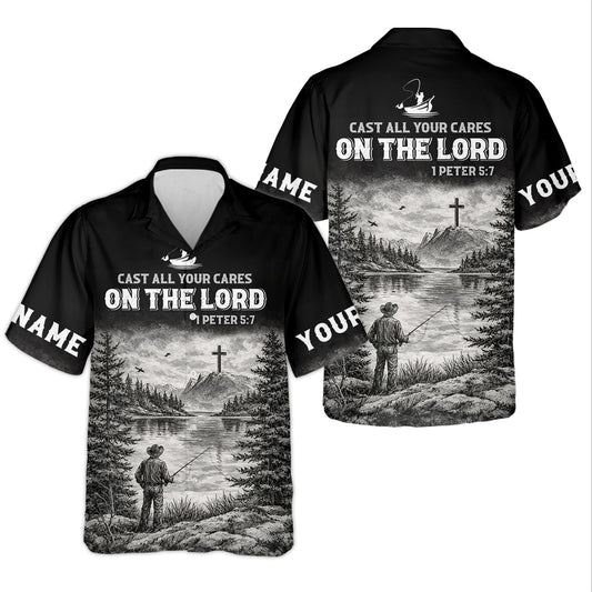 Maxcorners Cast All Your Cares on the Lord, Christian Fishing UPF Shirt, Funny Fishing Shirt
