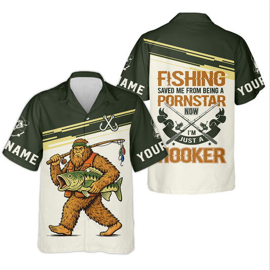 Maxcorners Funny Bigfoot Fishing UPF Shirt, Sasquatch Fishing Humor, Personalized Fishing Shirt for Men