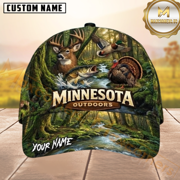 Maxcorners Fishing Minnesota Outdoor Wildlife Forest River Nature Scene Customized Name 3D Cap