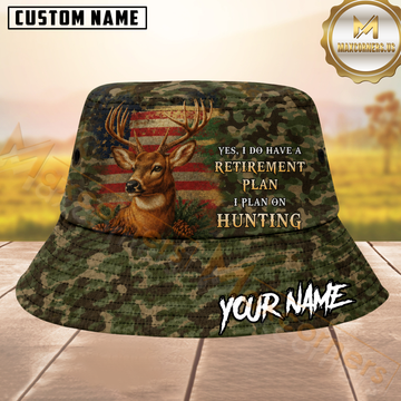 Maxcorners Whitetail Deer Hunting Green Woodland Camo American Flag Personalized Name 3D Bucket Hat