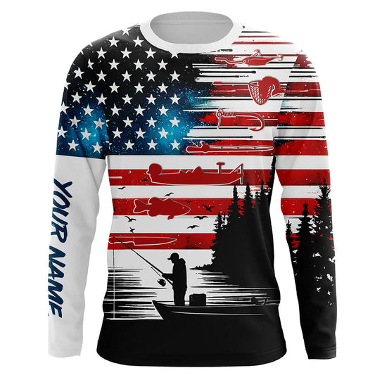 Maxcorners USA flag long sleeve fishing shirt UV protection personalized fishing shir LM0201