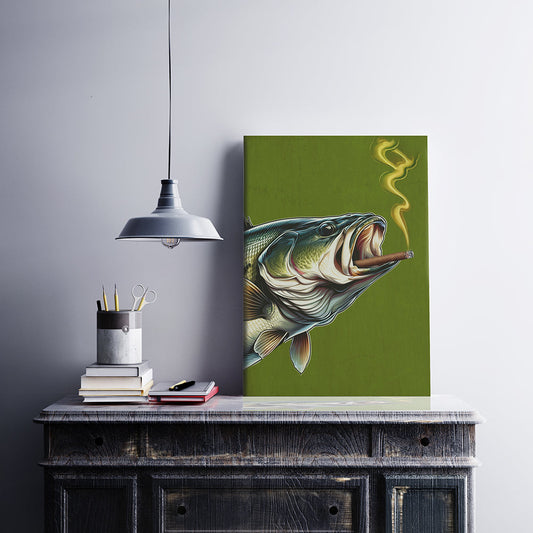Maxcorners Bass Smoking a Cigarette Vintage Fish Art Canvas LM0101