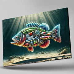 Maxcorners Fishing Enthusiast Canvas Art – Fish Made of Fishing Gear Design LM0101
