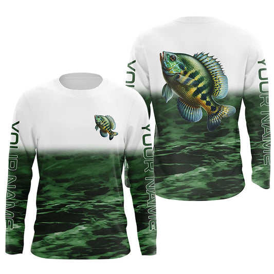 Maxcorners Bluegill Fishing Custom Long Sleeve Tournament Shirts, Performance Bluegill Fishing Jerseys | Green LM0201