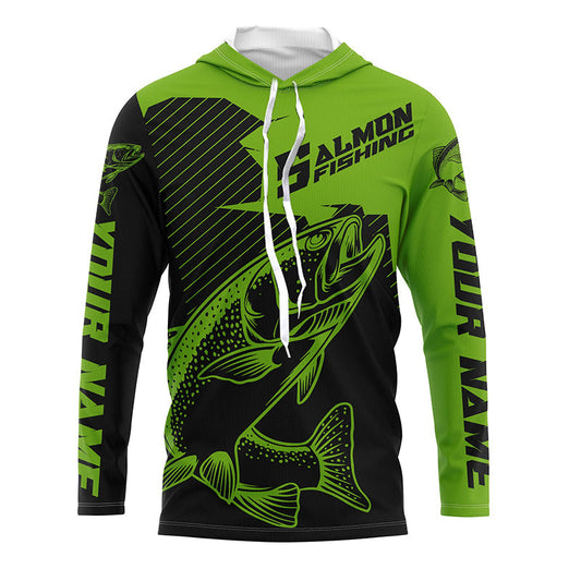 Maxcorners Custom Chinook King Salmon Saltwater Long Sleeve Fishing Shirts, Salmon Fishing Jerseys | Green LM0201