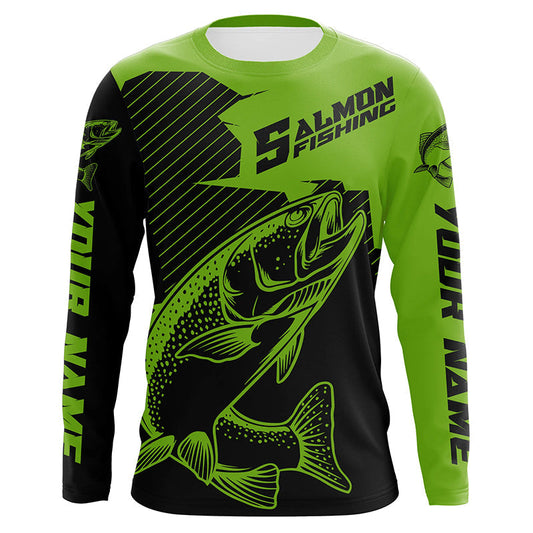 Maxcorners Custom Chinook King Salmon Saltwater Long Sleeve Fishing Shirts, Salmon Fishing Jerseys | Green LM0201