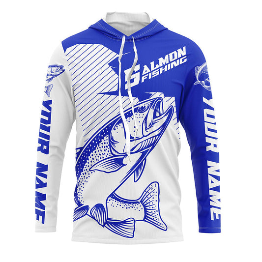 Maxcorners Custom Chinook King Salmon Saltwater Long Sleeve Fishing Shirts, Salmon Fishing Jerseys | Blue LM0201