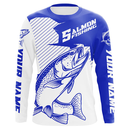 Maxcorners Custom Chinook King Salmon Saltwater Long Sleeve Fishing Shirts, Salmon Fishing Jerseys | Blue LM0201