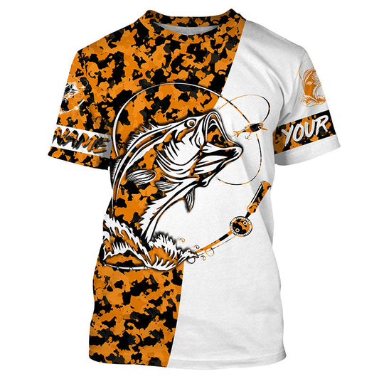 Maxcorners Personalized orange camo Bass Fishing Shirts, Halloween Bass fishing gifts LM0201