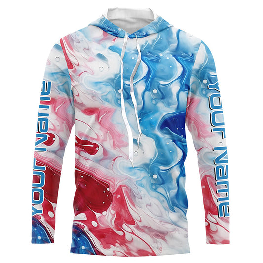 Maxcorners Red, White, Blue Tie Dye Camo Custom Long Sleeve Fishing Shirts, Patriotic Fishing Jersey LM0201