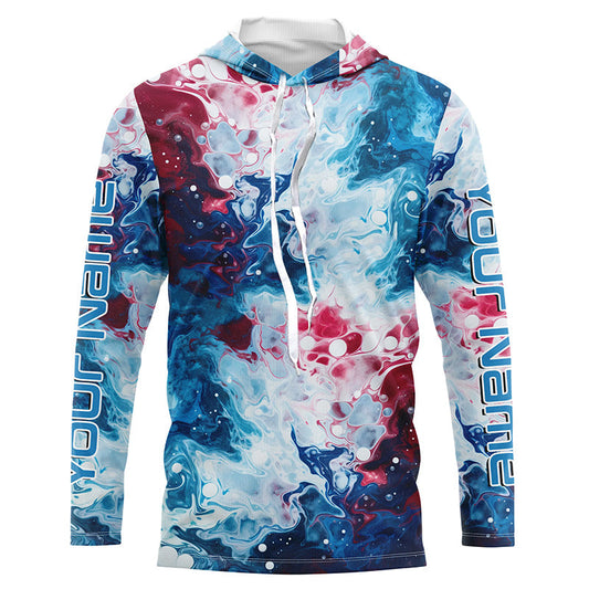 Maxcorners Red, White, Blue Tie Dye Camo Custom Long Sleeve Fishing Shirts, Patriotic Fishing Jerseys 2 LM0201