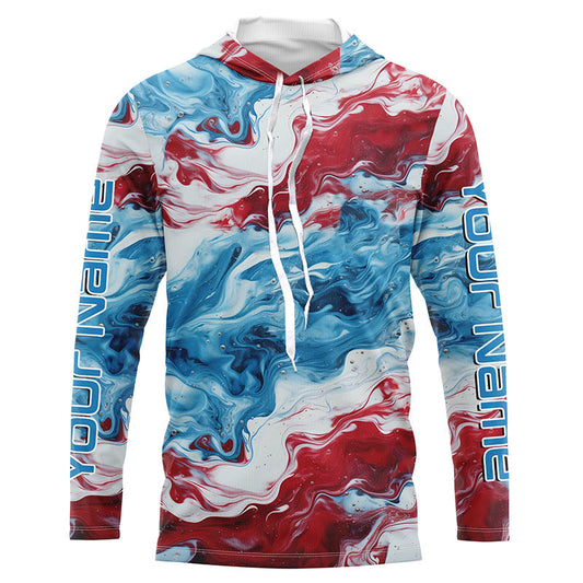 Maxcorners Red, White, Blue Tie Dye Camo Custom Long Sleeve Fishing Shirts, Patriotic Fishing Jerseys 1 LM0201