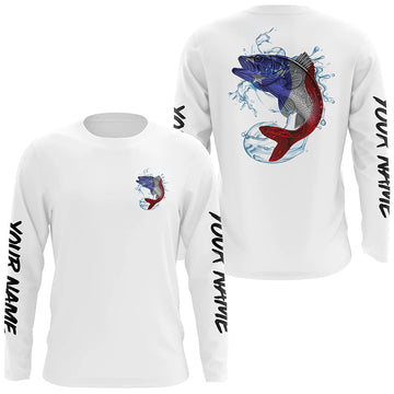 Maxcorners Walleye Fishing American Flag Custom Performance Long Sleeve Fishing Shirts, Patriotic Fishing Gifts LM0501