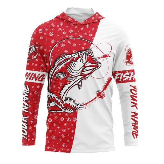 Maxcorners Bass Fishing Christmas Custom Long Sleeve Fishing Shirts, Bass Fishing Christmas gifts LM0201