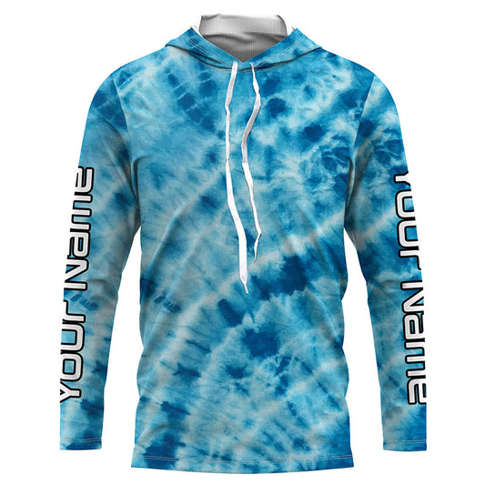 Maxcorners Personalized blue tie dye Long sleeve performance Fishing Shirts, Fishing gifts for Fisherman LM0201