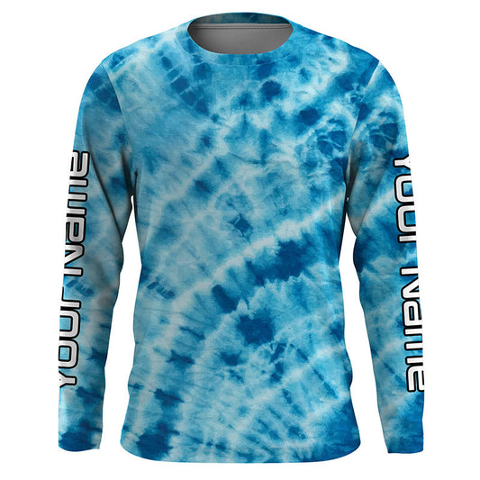 Maxcorners Personalized blue tie dye Long sleeve performance Fishing Shirts, Fishing gifts for Fisherman LM0201