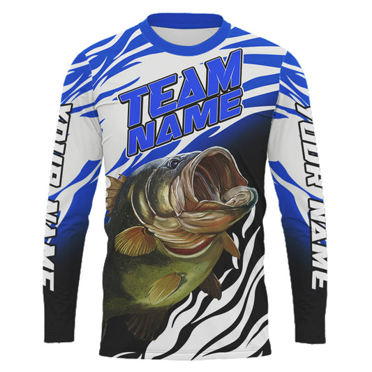 Maxcorners Personalized Bass Fishing Jerseys For Fishing Team, Largemouth Bass Tournament Fishing Shirts | Blue LM0201