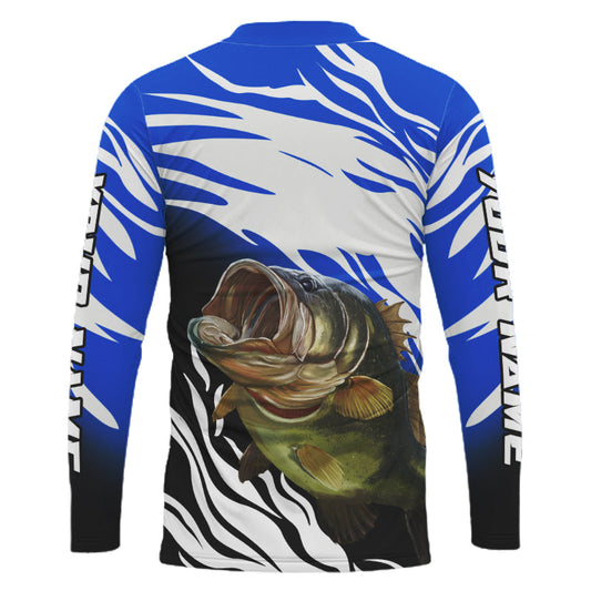 Maxcorners Personalized Bass Fishing Jerseys For Fishing Team, Largemouth Bass Tournament Fishing Shirts | Blue LM0201