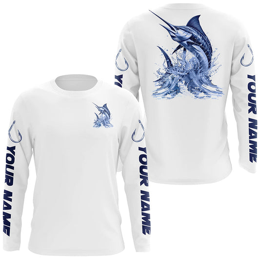 Maxcorners Personalized Marlin Long Sleeve Performance Fishing Shirts, Marlin Fishing Jersey LM2408