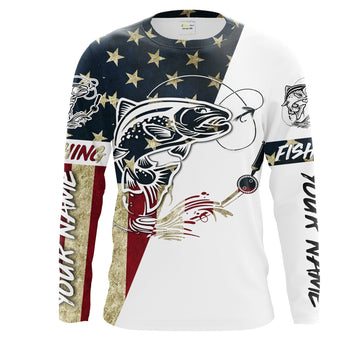 Maxcorners Trout Fish American Flag Custom UV Long Sleeve Fishing Shirts, Trout Fishing jerseys Patriotic Fishing apparel LM0501