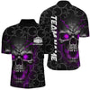 MaxCorners Bowling Ball And Pins Skull Ball Pattern Multil Color Customized Name, Team Name 3D Stand Collar Zipper Polo Shirt