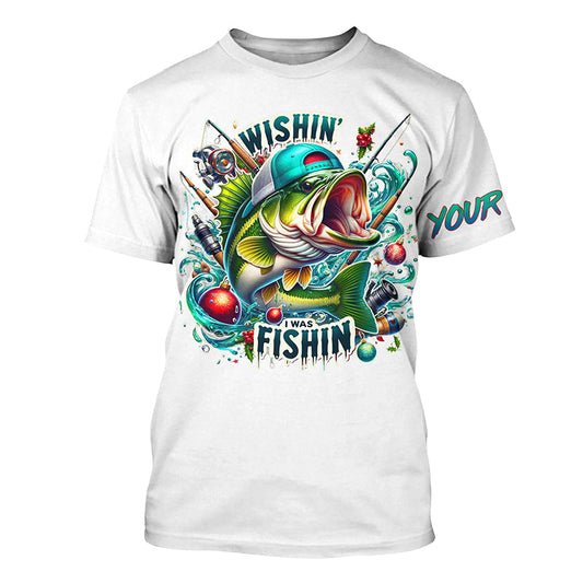 Maxcorners Wishin' I Was Fishin' Custom Funny Bass Christmas Fishing Shirts Bass Christmas Fishing Gift LM0201