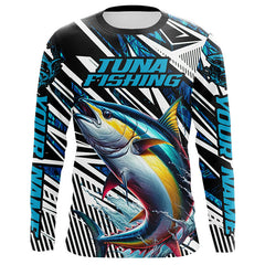 Maxcorners Custom Yellowfin Tuna Long Sleeve Tournament Fishing Shirts, Tuna Fishing Jerseys | Blue Camo 1 LM2408