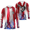 Maxcorners Custom 3D Flame American Flag Bass Long Sleeve Fishing Shirts, Patriotic Bass Fishing Jerseys LM0501