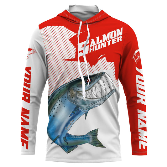 Maxcorners Angry Chinook King Salmon Custom Long sleeve Fishing Shirts, Salmon hunter Fishing jerseys | red LM0201