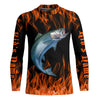 Maxcorners King Salmon Custom Saltwater Fishing Shirts, Salmon Long Sleeve Flame Fishing Jerseys | Orange LM0201