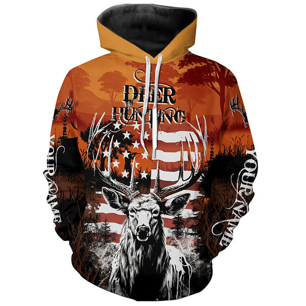 Maxcorners Personalized Us Flag Deer Hunting Shirts Patriotic Deer Hunter Apparel Big Game Hunting Clothes For Men Women LM2608
