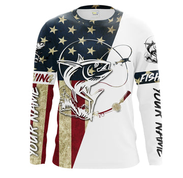 Maxcorners Tuna Fishing American Flag Custom UV Long Sleeve Fishing Shirts, personalized Patriotic Fishing gifts LM0501