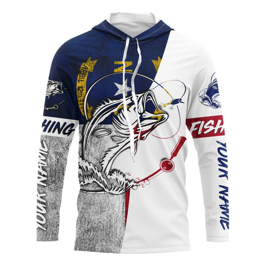 Maxcorners North Carolina Bass Fishing NC Flag Custom Long Sleeve Fishing Shirts, Bass fishing jerseys  LM0201