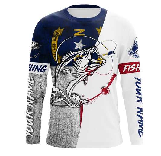 Maxcorners North Carolina Bass Fishing NC Flag Custom Long Sleeve Fishing Shirts, Bass fishing jerseys  LM0201