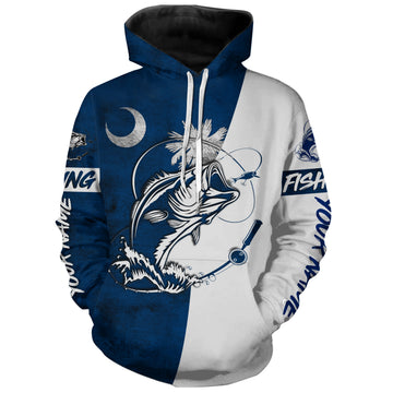 Maxcorners South Carolina Bass Fishing SC Flag Custom All over Hoodie Shirt, Bass fishing jerseys LM0201