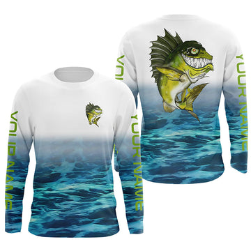 Maxcorners Custom Angry Bass Tournament Long Sleeve Fishing Shirts, Bass Performance Fishing Jerseys LM0201