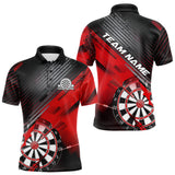 Maxcorners Custom Grunge Red Dartboard Dart Team Polo Shirts For Men, Dart Players Jerseys MT0410