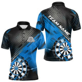 Maxcorners Custom Grunge Blue Dartboard Dart Team Polo Shirts For Men, Dart Players Jerseys MT0410