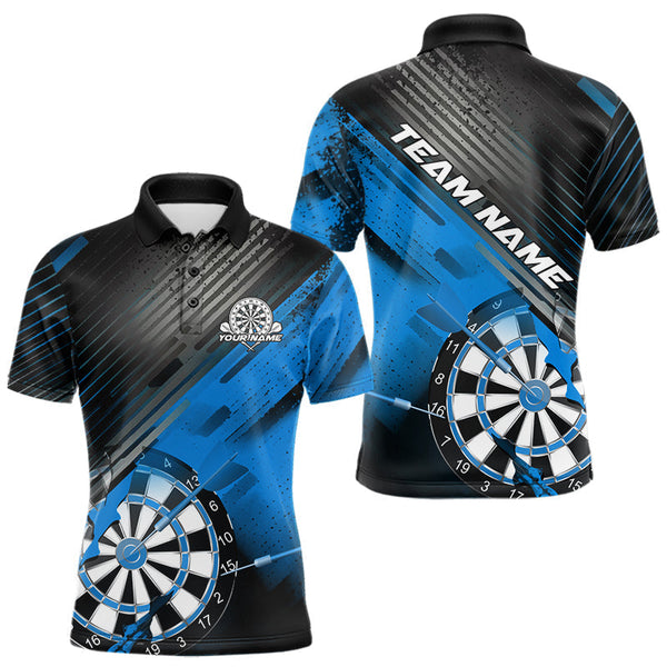 Maxcorners Custom Grunge Blue Dartboard Dart Team Polo Shirts For Men, Dart Players Jerseys MT0410